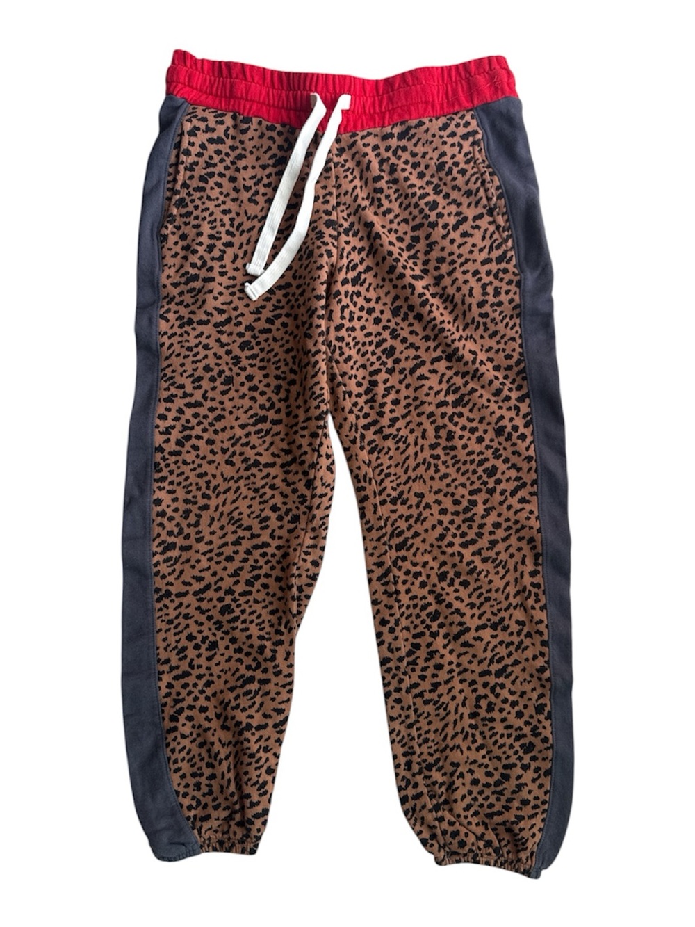 Monrow Leopard Print Jogger Sweatpants Red Waistband Colorblock Size XS - Picture 2 of 7